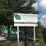 Installed Evergreen Apartments Sign with Posts